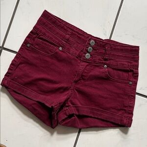 Rue21  short shorts  High Waisted stretch Maroon  3 button/zipper waistband